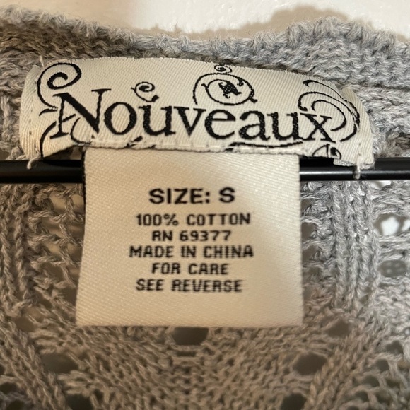 Nouveaux Gray Crochet Cotton Sweater With Bell 3/4 Sleeve Size Small Boho Hippie - Picture 2 of 11